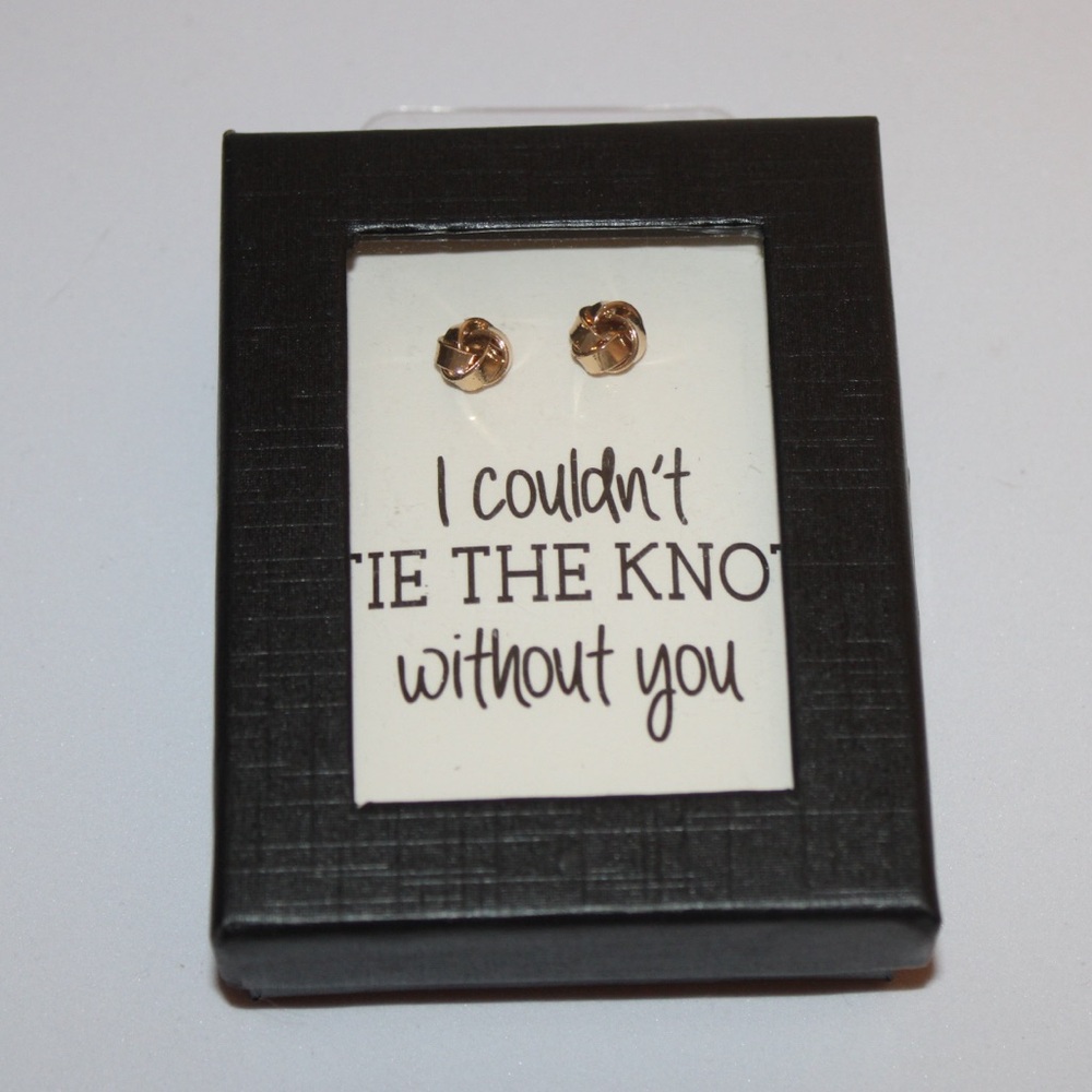 Bridesmaid Gift - Gold Knot Stud Earrings with box